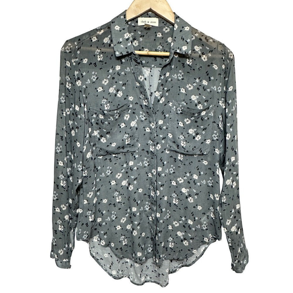 Cloth & Stone Sheer Floral Long Sleeve Button Up‎ Shirt Women's XS Lightweight